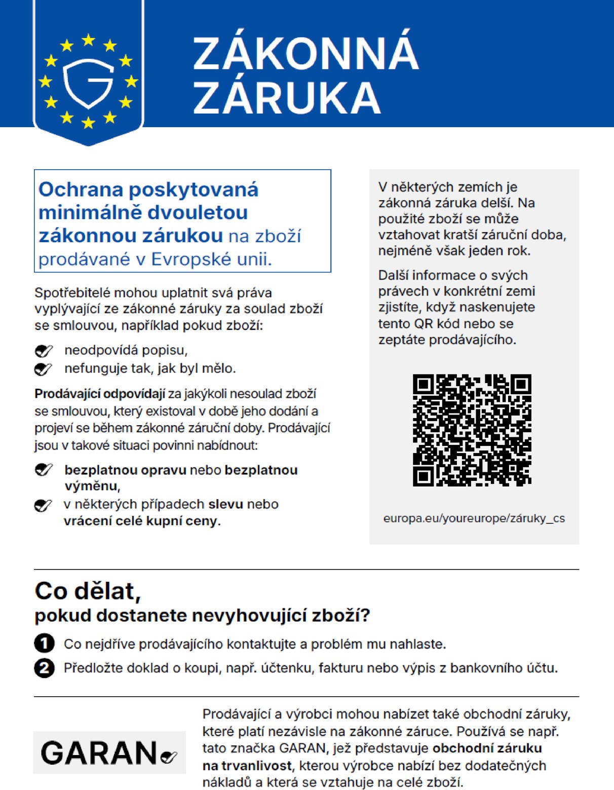 Harmonizované oznámení o zákonné záruce za soulad zboží se smlouvou (EU)