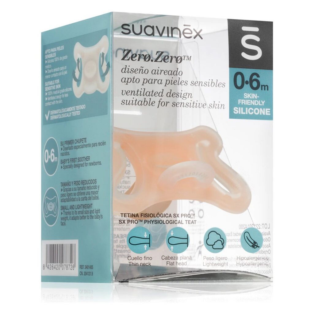 Suavinex Zero.Zero – fyziologický silikonový dudlík 0–6 m pro citlivou pokožku