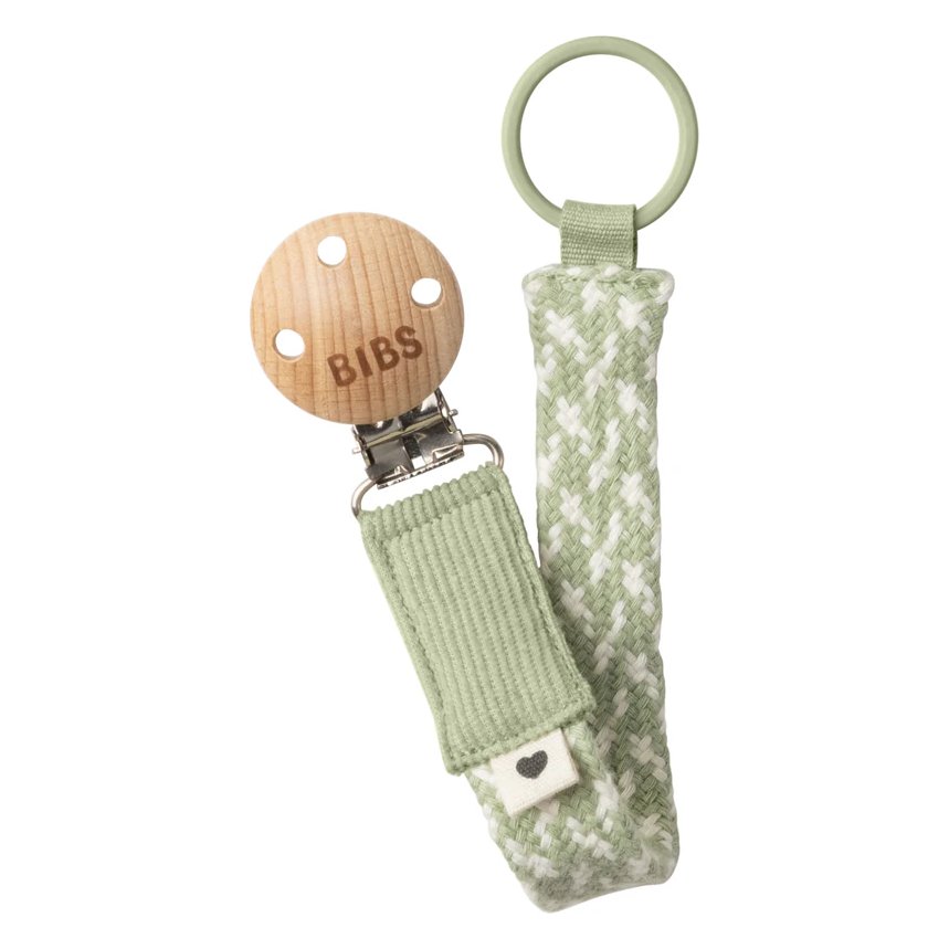 BIBS Pacifier Clip – pletený klip na dudlík z biobavlny, Sage/Ivory