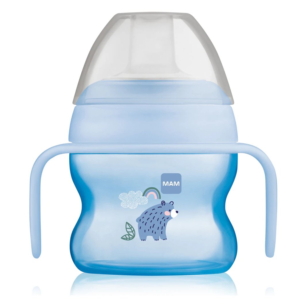 MAM Starter Cup – první hrneček s měkkou hubičkou, 150 ml, 4 m+, modrý